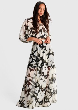 Φούστα μάξι φλοράλ με διαφάνεια - 5206179082440