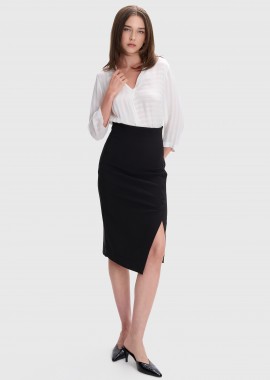 Φούστα μίντι ασύμμετρη με διακοσμητικά κουμπιά - 5206634825001