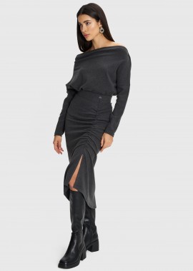 Φούστα μίντι με σούρα - 5206634980557