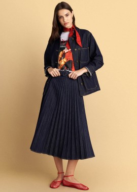 Φούστα denim πλισέ με ζώνη - 5206179074803