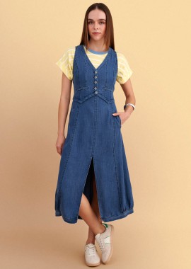 - Φόρεμα μίντι τύπου denim - 5206179082723