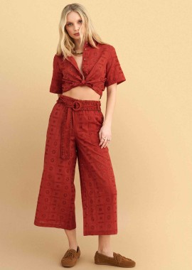 - Ζιπ κιλότ broderie με ζώνη - 5206179093774