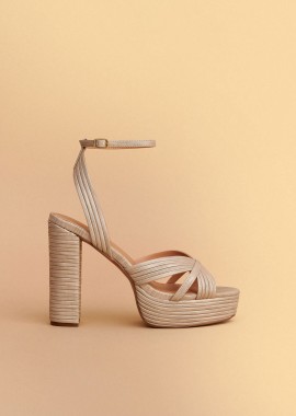 Platform πέδιλα με metallic υφή και τακούνι - 5206179112031