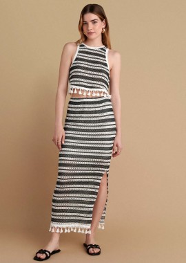 Φούστα με διάτρητη πλέξη και κρόσια - 5206634944252