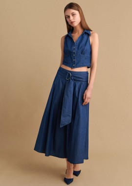 Φούστα με πιέτες denim όψη - 5206634952387