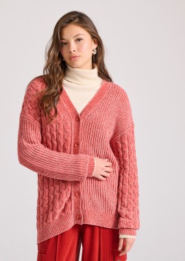 Loose fit σενίλ ζακέτα με μοτίβο