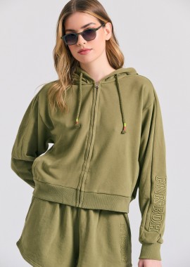 Γυναικείο φούτερ ζακέτα με κέντημα στο μανίκι