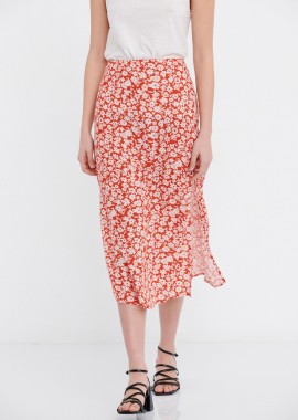 Εμπριμέ μίντι φούστα με σκίσιμο