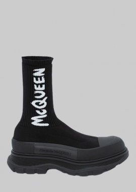 ALEXANDER MCQUEEN Ανδρικό Μαύρο Graffiti Knit Tread Slick Boot in Black/white