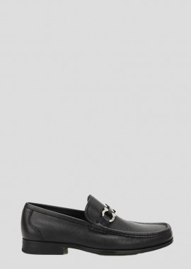 SALVATORE FERRAGAMO Ανδρικό Μαύρο Grandioso Hammered Leather Loafers