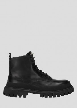 DOLCE&GABBANA Ανδρικό Μαύρο Lace-Up Leather Black Ankle Boots