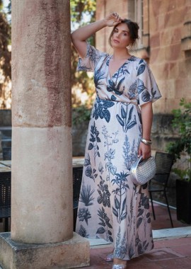 - Μάξι φόρεμα κρουαζέ με ανάλαφρα μανίκια και πλεκτό κορδόνι στη μέση