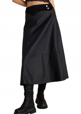 Φούστα Attrattivo Μίντι Δερματίνη 9921527-BLACK Γυναικείο