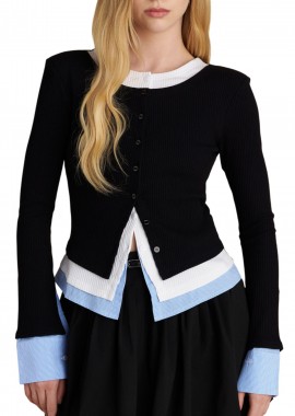 Ζακέτα Attrattivo Ριπ Με Συνδιασμό Υφασμάτων 9923009-BLACK Γυναικείο