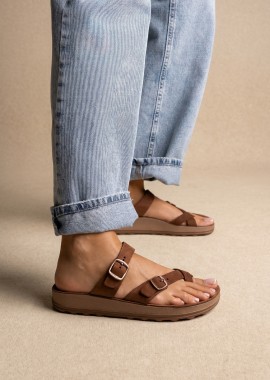 FANTASY SANDALS Δερμάτινα Comfort Σανδάλια - S346 CATERINA - Καφέ Σουέτ