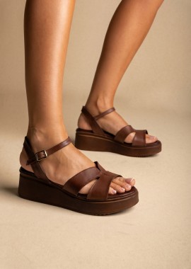 TFP Δερμάτινα Flatform Σανδάλια - M918 - Brown Matte