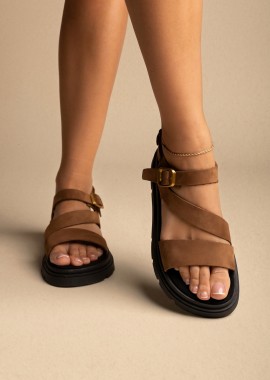 TFP - TFP Σανδάλια Flatform από nubuck με μπαρέτα - 4510 (nubuck δέρμα) - Mocha