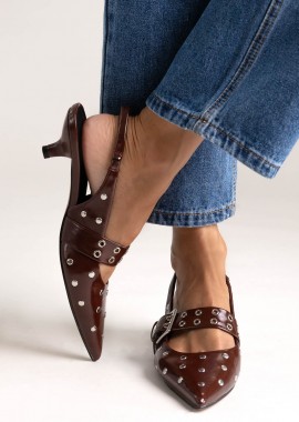 CORINA - CORINA Γόβες Slingback με Τρουκς - M5772 - Burgundy Crinkled Patent