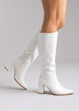 Ideal shoes - Ideal shoes Μπότες με μυτερή μύτη και τετράγωνο τακούνι - 6375A - White Croc