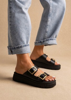 RAGAZZA Δερμάτινα Flatform Σανδάλια - 01250 - Μαύρο Ματ