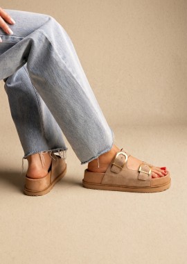 RAGAZZA - RAGAZZA Σανδάλια Flatform με εντυπωσιακή αγκράφα - 01253 - Beige Suede