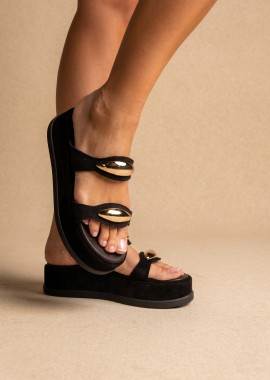 Mariella Fabiani - Mariella Fabiani Flatform Σανδάλια - 2609/65 - Μαύρο Σουέτ