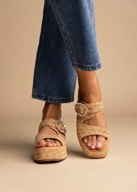 Mariella Fabiani - Mariella Fabiani Flatform σανδάλια - 2621/02 - Tan Raffia