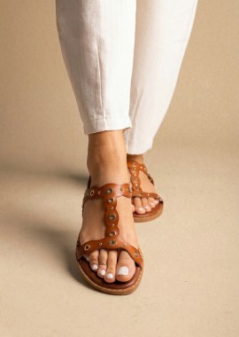 Ideal shoes - Ideal shoes Σανδάλια Slingback με λουρί Τ - 2853 - Ταμπά Ματ
