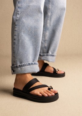 ERYNN - ERYNN Σανδάλια Flatform με διακοσμητικό - LS-623 - Black Satin