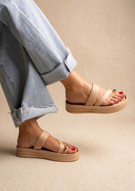 ERYNN Σανδάλια Flatform με διακοσμητικό - LS-623 - Beige Satin