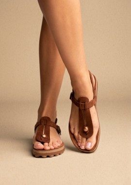 FANTASY SANDALS Άνετα σανδάλια με μπαρέτα - S9005 MARLENA - Καφέ Σουέτ