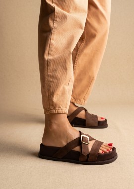IRIS - IRIS Flatform Σανδάλια με Αγκράφα - RYNA - Καφέ Σουέτ
