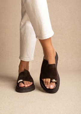 TFP - TFP Σανδάλια Flatform με διακοσμητικό - 505 - Dark Brown Suede