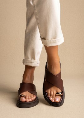 TFP - TFP Σανδάλια Flatform με λουράκι στο δάχτυλο - 4542 - Brown Matte