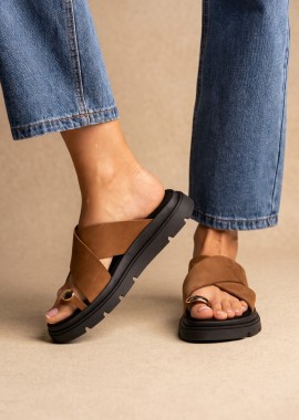 TFP - TFP Σανδάλια Flatform με λουράκι στο δάχτυλο - 4541 - Mocha