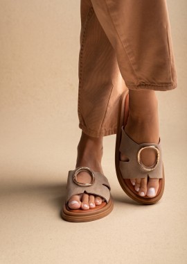 TFP - TFP Σανδάλια Flatform με φαρδύ σχέδιο Cut Out - 1828 - Taupe Σουέτ