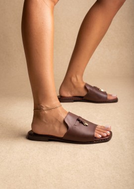 TFP - TFP Φλατ Σανδάλια με Τετράγωνη Μύτη - 500 - Brown Matte