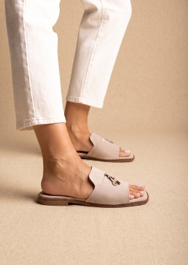 TFP - TFP Φλατ σανδάλια με τετράγωνη μύτη - 500 - Beige Suede