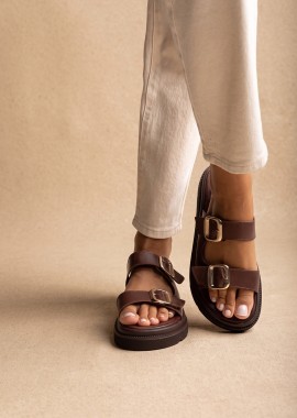 TFP - TFP Σανδάλια Flatform με εντυπωσιακή αγκράφα - 2000 - Brown Matte