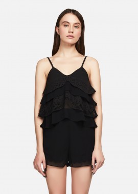 Cutcuutur - Ruffled Tank Top In Black Crepe