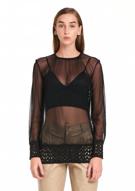 Cutcuutur - Long-Sleeve Top In Black Tulle