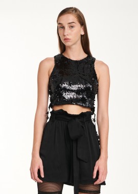 Cutcuutur - Tank Top In Black Sequin
