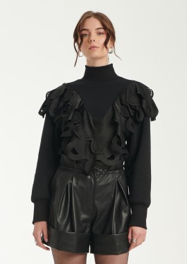 Cutcuutur - Sweatshirt With Ruffle Trimming In Black