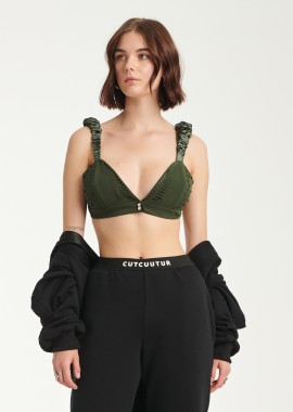 Cutcuutur - Crystal embellished Brallete Top In Khaki