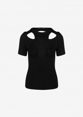 Cutcuutur - T-Shirt with Cut-Outs in Black
