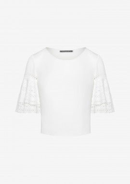Cutcuutur - Cropped T-Shirt with Ruffled Sleeves in White