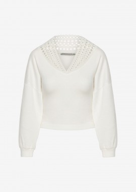 Cutcuutur - Sweater with V-Neckline in White