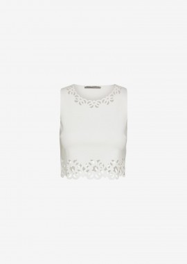 Cutcuutur - Cropped Tank Top with Laser-Cut Print around Hem in White