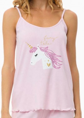 Minerva - Γυναικεία Αμάνικη Πυτζάμα Minerva Sweet Unicorn Ροζ Ice 51972-304 Ροζ