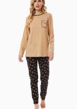Minerva - ΓΥΝΑΙΚΕΙΑ ΠΥΤΖΑΜΑ ΧΕΙΜΕΡΙΝΗ FLORAL-DOTS CAMEL 90-52058-233 Camel